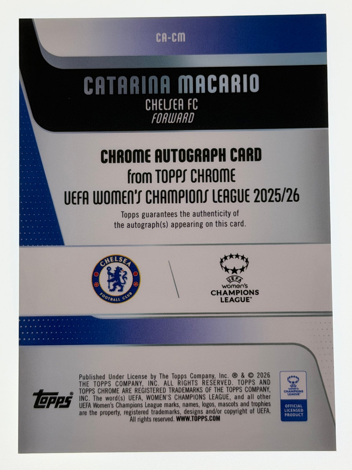 2025-26 Topps Chrome UEFA Women's Champions League Autograph Card Blue 011/150 - Catarina Macario