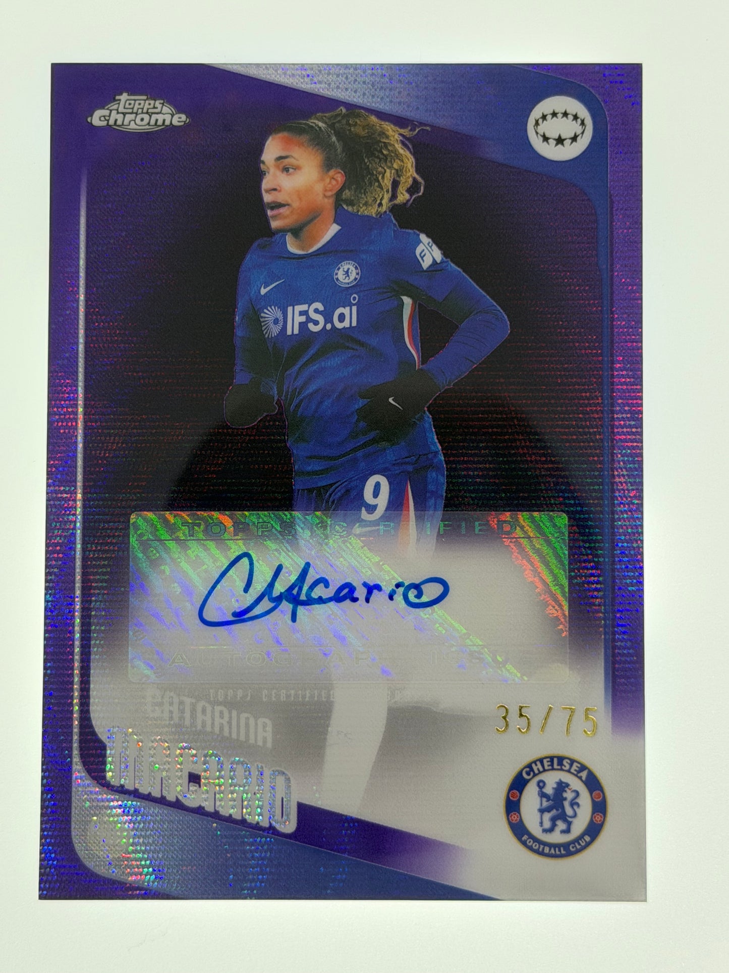 2025-26 Topps Chrome UEFA Women's Champions League Autograph Card Purple Wave 35/75 - Catarina Macario