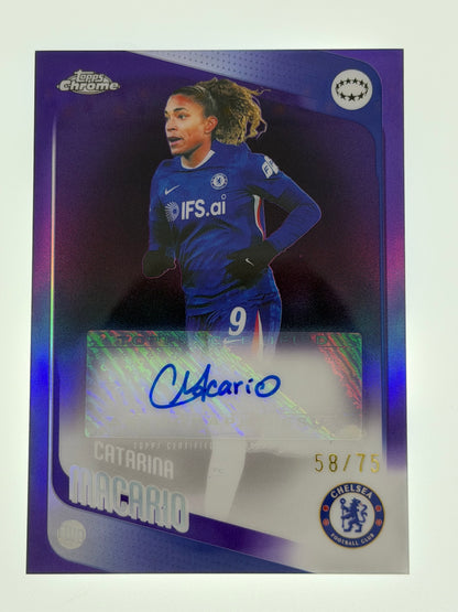 2025-26 Topps Chrome UEFA Women's Champions League Autograph Card Purple Wave 58/75 - Catarina Macario