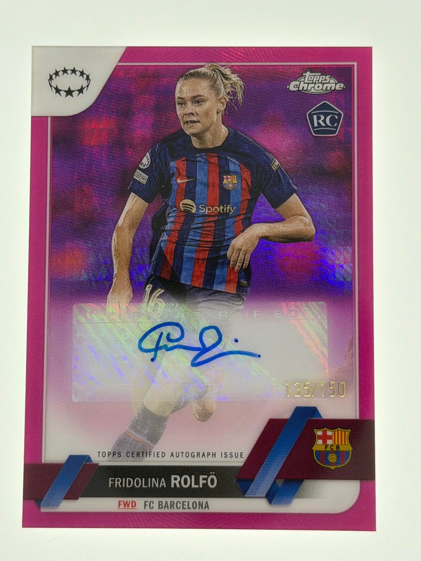 2022-23 Topps Chrome UEFA Women's Champions League Autograph Card Pink 135/150 RC - Fridolina Rolfo