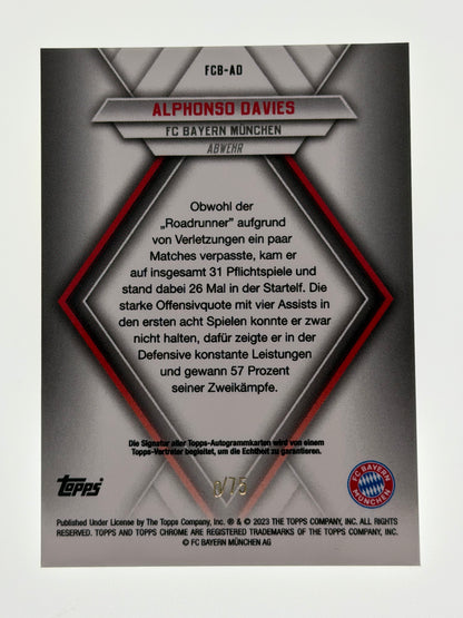 2023 Topps Chrome FC Bayern Munchen Team Set On-Card Autograph 20/75 - Alphonso Davies