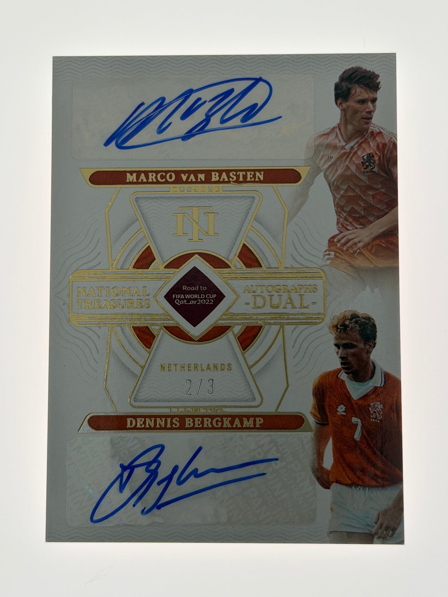2022 Panini National Treasures FIFA Road To World Cup Soccer Autograph Dual 2/3 - Marco Van Basten & Dennis Bergkamp