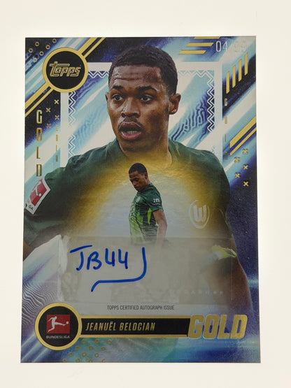 2025-26 Topps Bundesliga Gold Autograph Card 04/99 - Jeanuel Belocian
