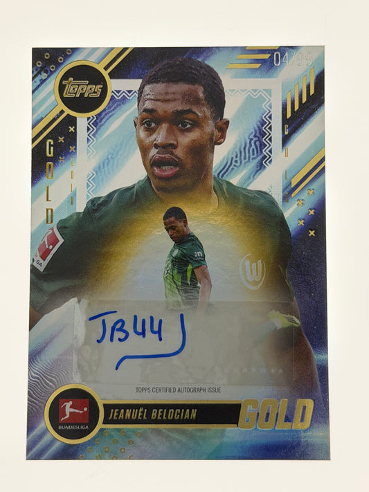 2025-26 Topps Bundesliga Gold Autograph Card 04/99 - Jeanuel Belocian