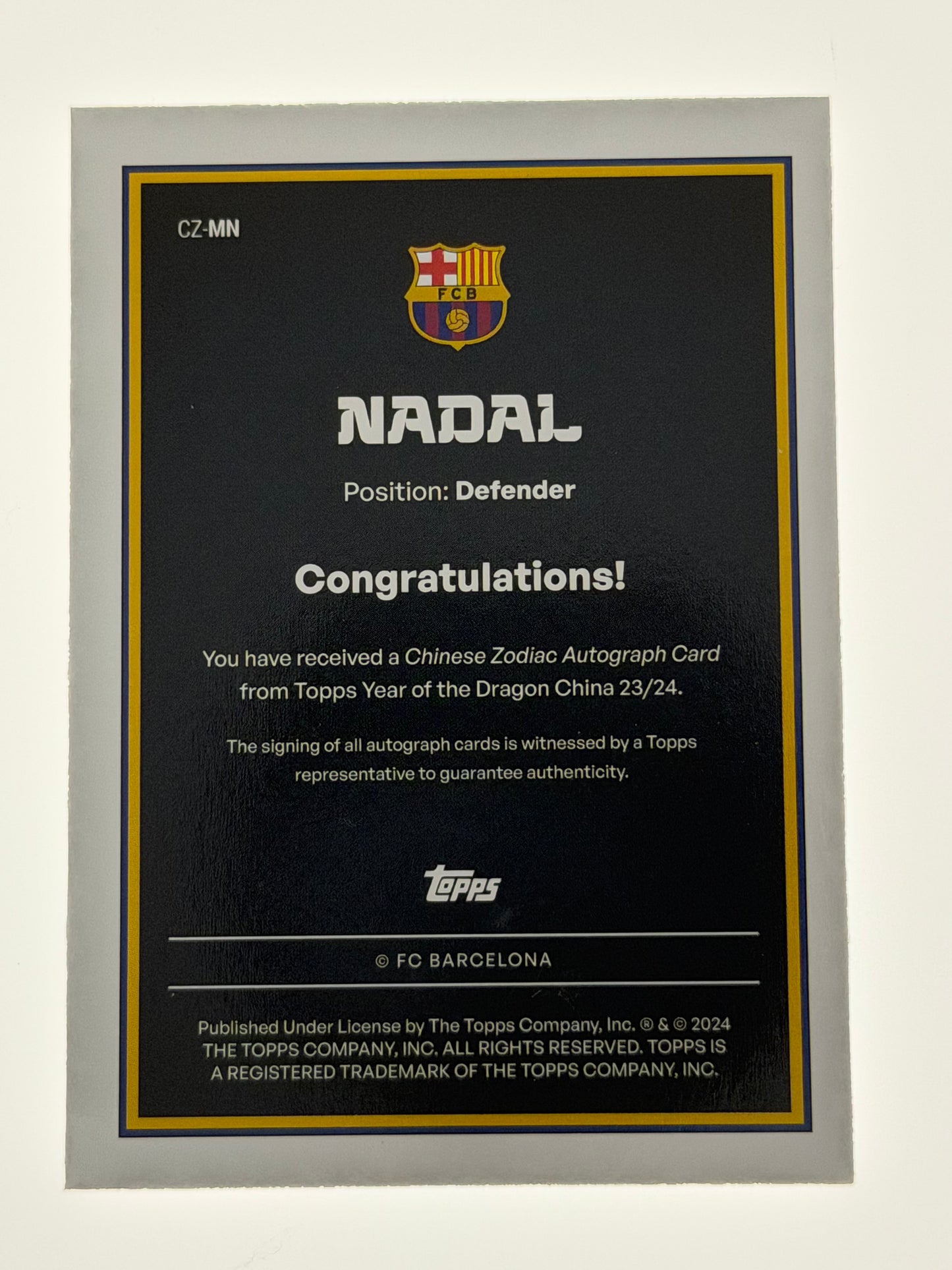 2023-24 Topps Year Of The Dragon China Chinese Zodiac Autograph Card - Nadal