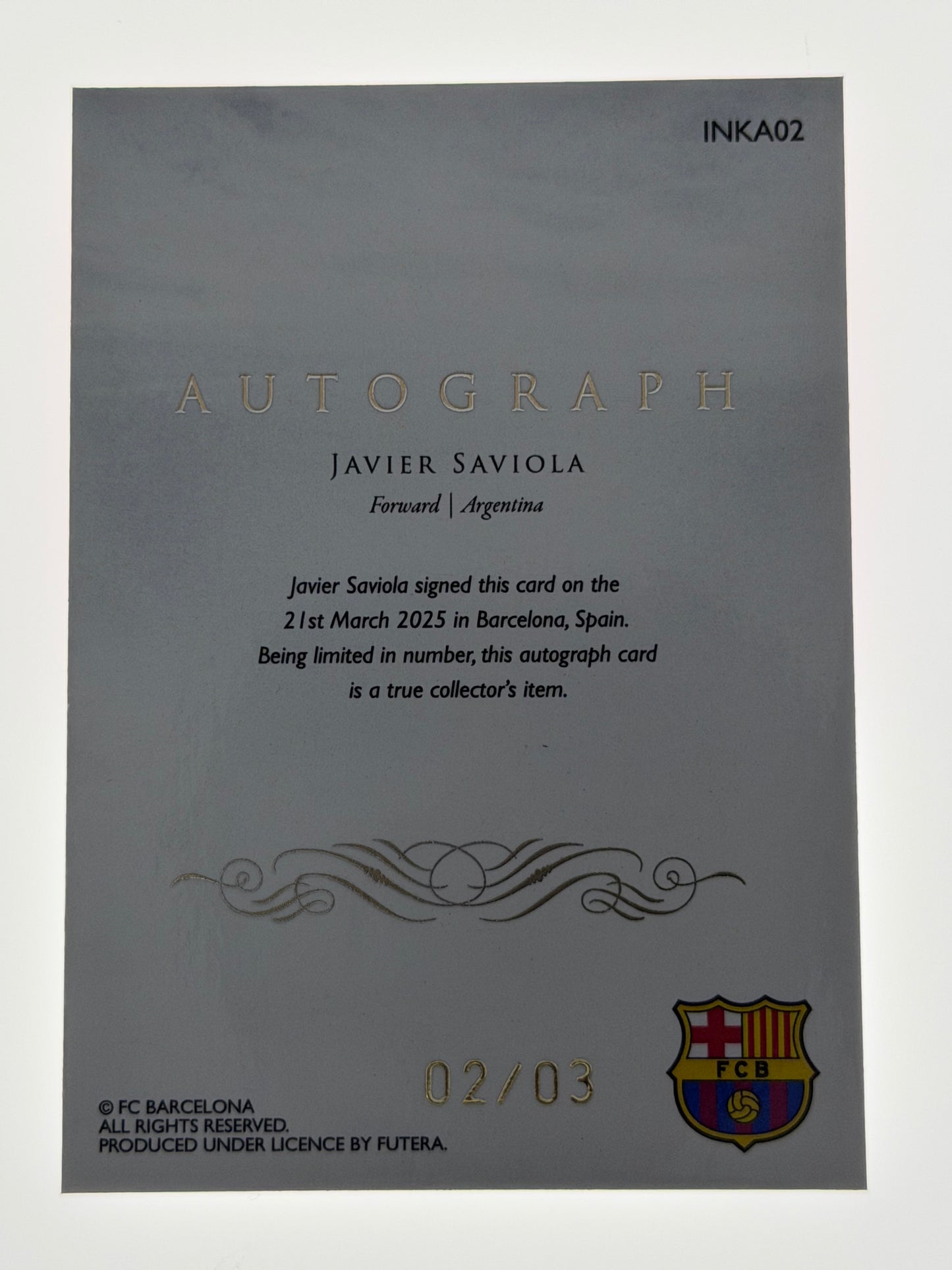 Futera FC Barcelona On-Card Autograph 2/3 - Javier Saviola