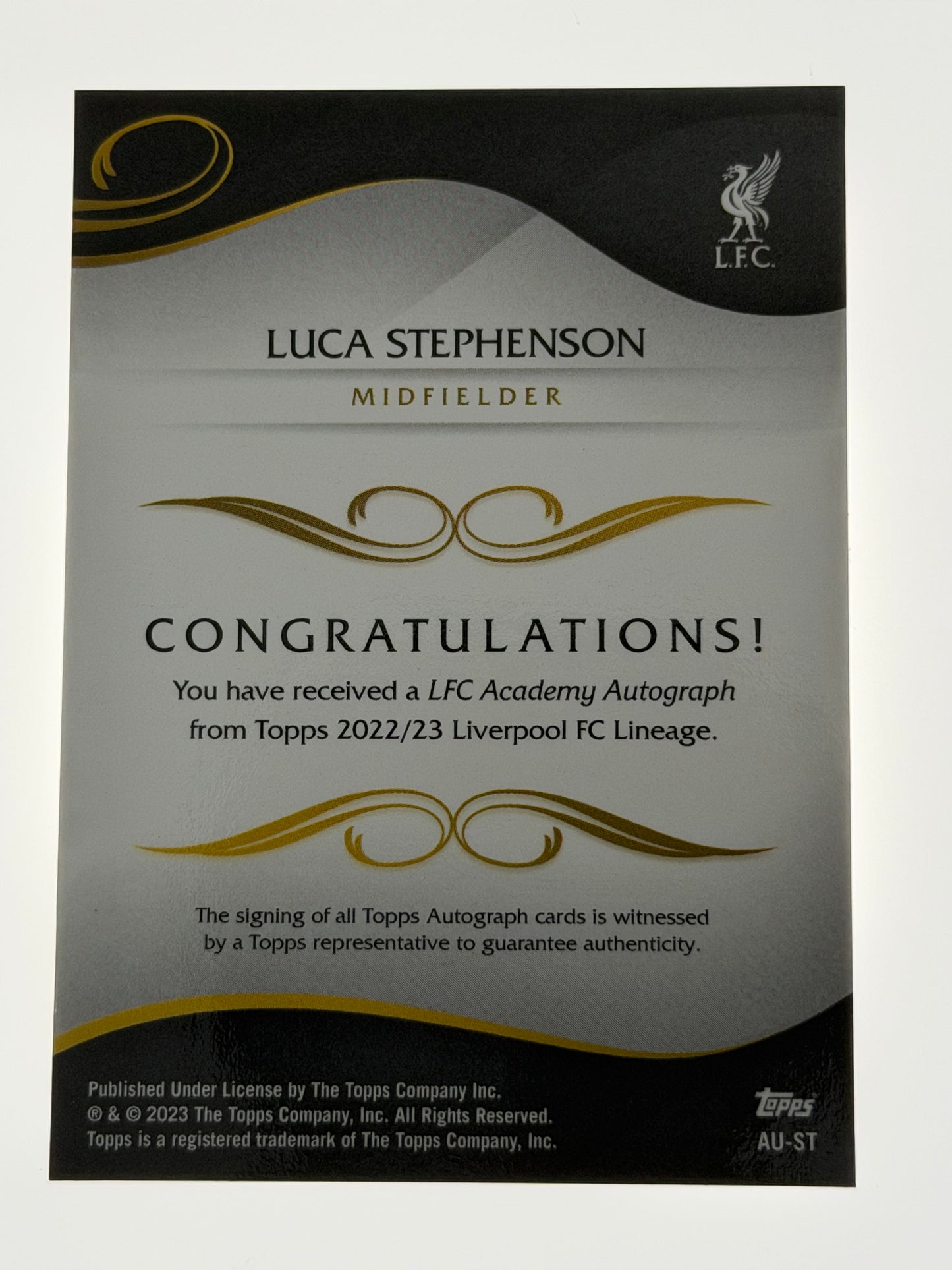 2022-23 Topps Liverpool Lineage LFC Academy Autograph 1st Bowman - Luca Stephenson