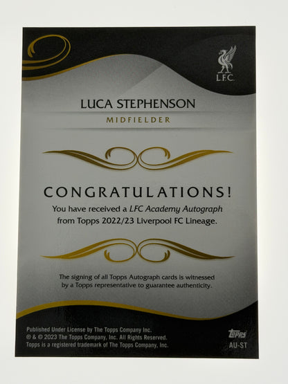 2022-23 Topps Liverpool Lineage LFC Academy Autograph 1st Bowman - Luca Stephenson