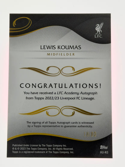 2022-23 Topps Liverpool Lineage LFC Academy Autograph 1st Bowman Pink 18/80 - Lewis Koumas