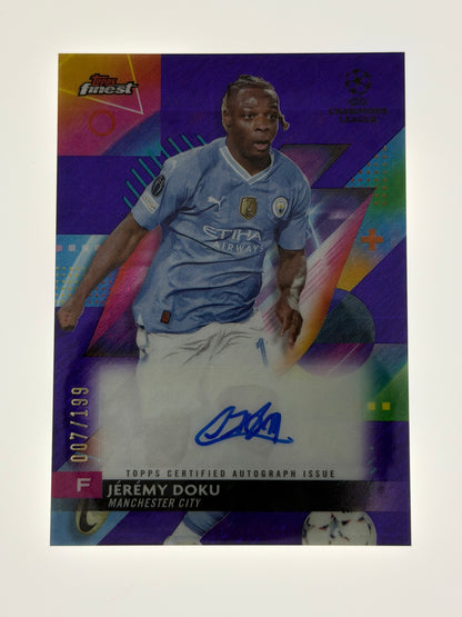 2023-24 Topps Finest UEFA Club Competitions Autograph Purple 007/199 - Jeremy Doku