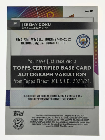 2023-24 Topps Finest UEFA Club Competitions Autograph Purple 007/199 - Jeremy Doku