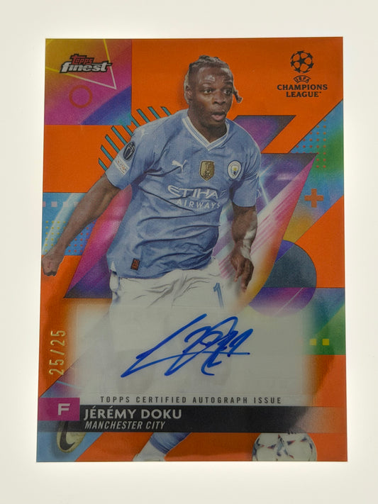 2023-24 Topps Finest UEFA Club Competitions Autograph Orange 25/25 - Jeremy Doku