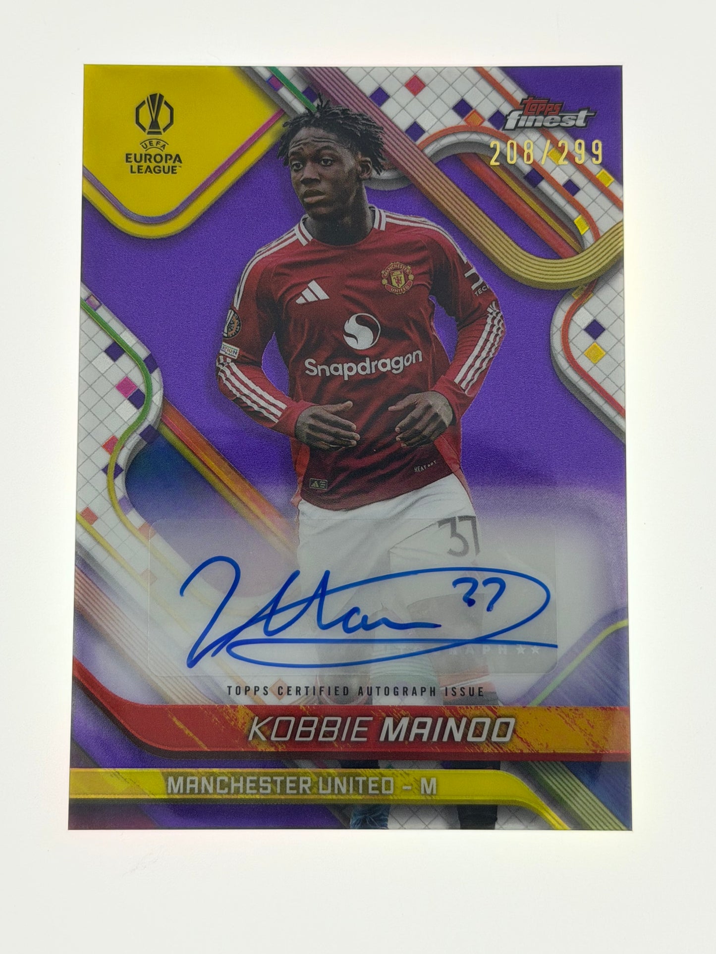 2024-25 Topps Finest UEFA Club Competitions Autograph Purple 208/299 - Kobbie Mainoo