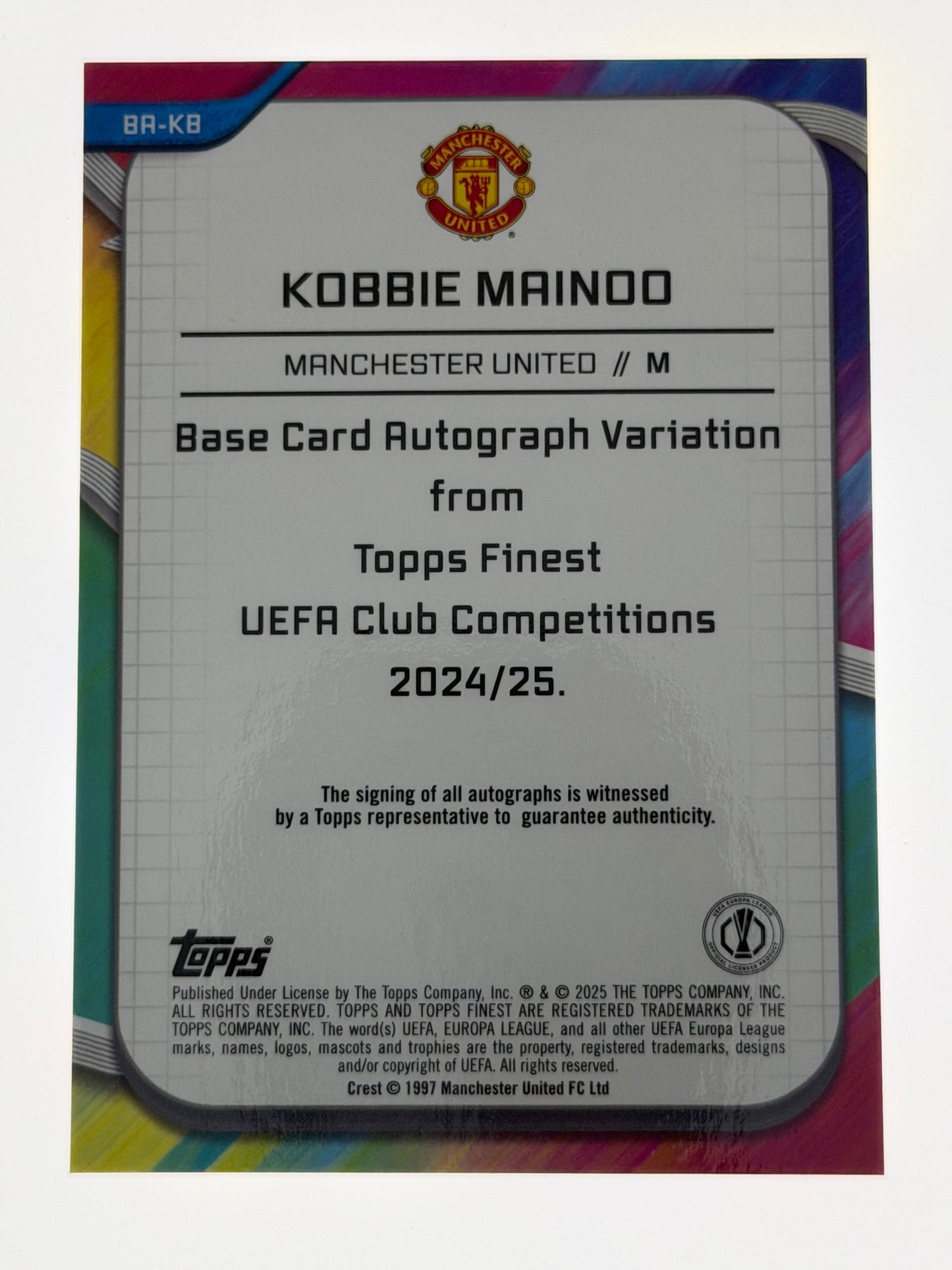 2024-25 Topps Finest UEFA Club Competitions Autograph Purple 208/299 - Kobbie Mainoo