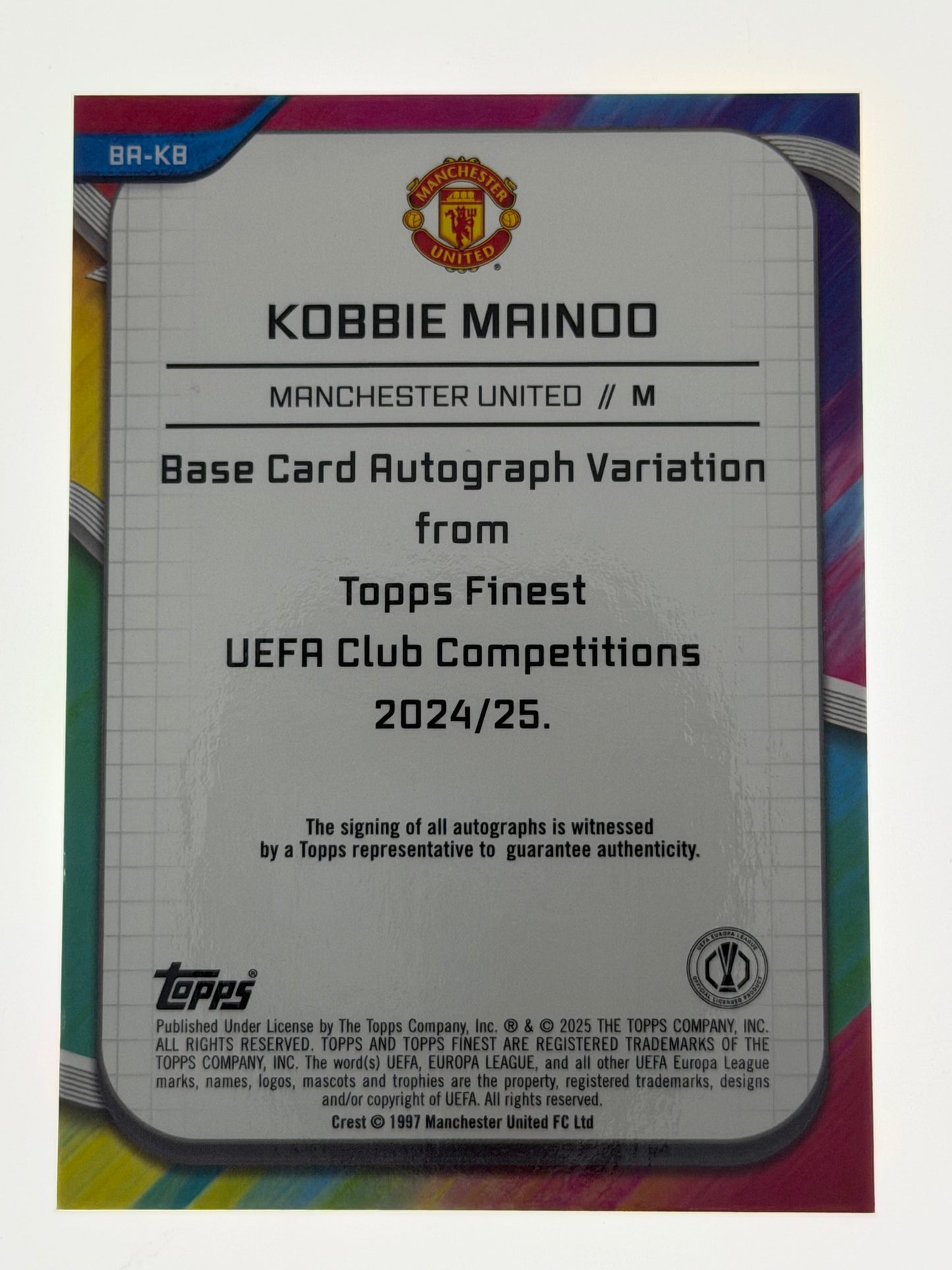 2024-25 Topps Finest UEFA Club Competitions Autograph Green 83/99 - Kobbie Mainoo