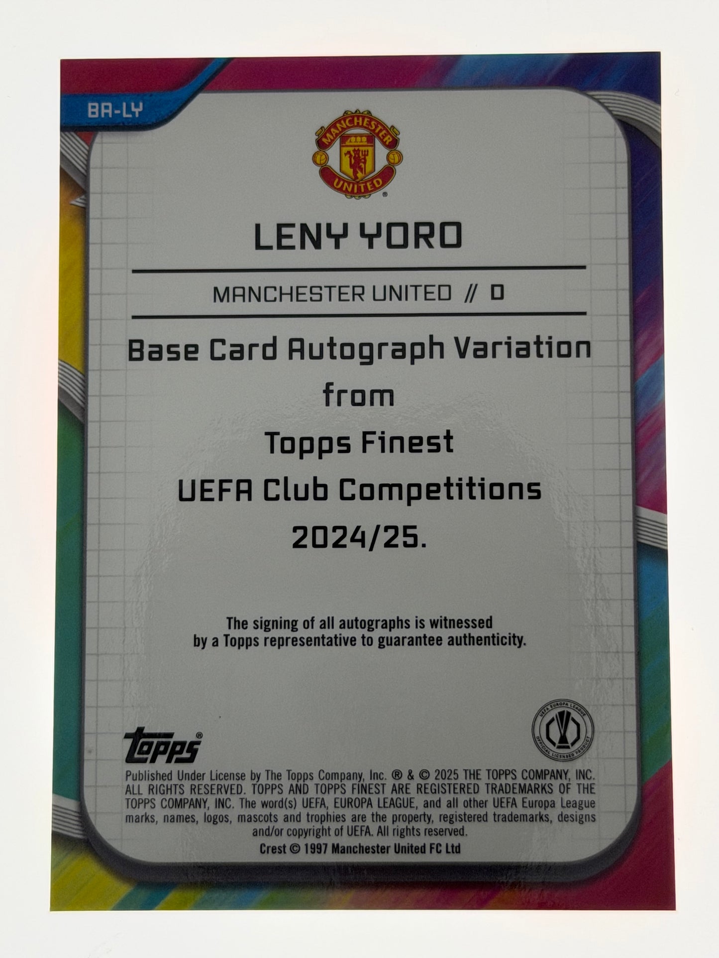 2024-25 Topps Finest UEFA Club Competitions Autograph Orange 09/25 - Leny Yoro