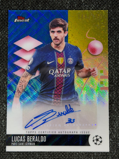 2025-26 Topps Finest UEFA Club Competitions Autograph Card Blue Wave 148/150 - Lucas Beraldo
