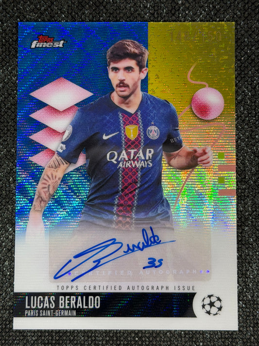 2025-26 Topps Finest UEFA Club Competitions Autograph Card Blue Wave 148/150 - Lucas Beraldo