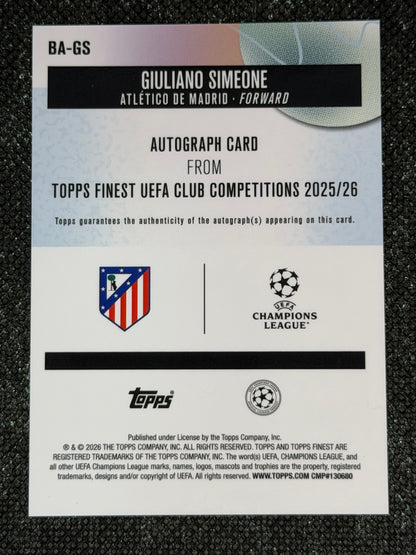 2025-26 Topps Finest UEFA Club Competitions Autograph Card - Giuliano Simeone