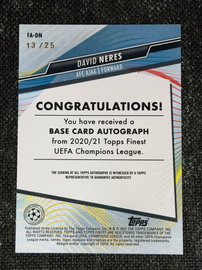 2020-21 Topps Finest UEFA Club Competitions Autograph Card Orange 13/25 - David Neres