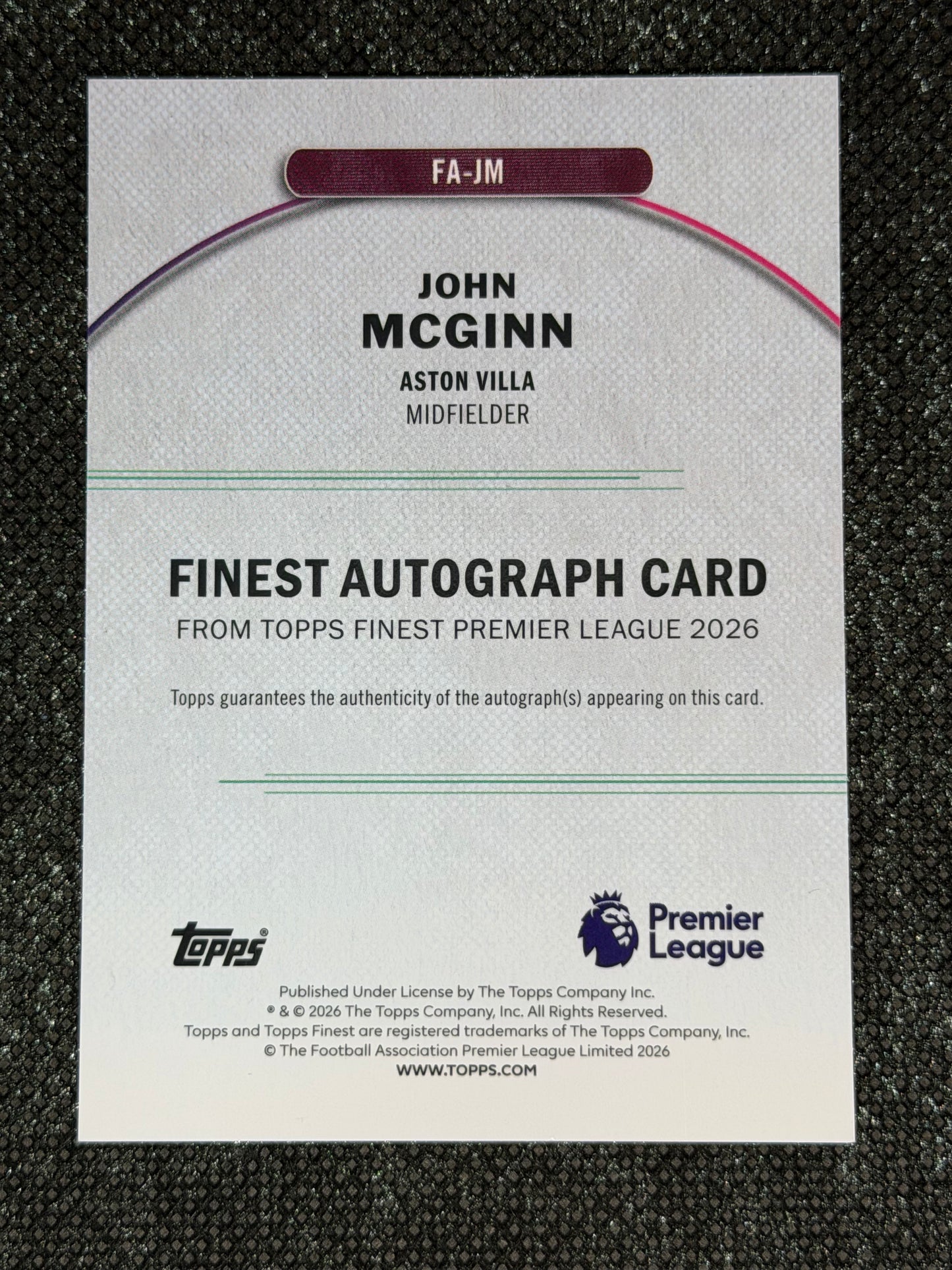 2025-26 Topps Finest Premier League Autograph Blue 96/99 - John McGinn