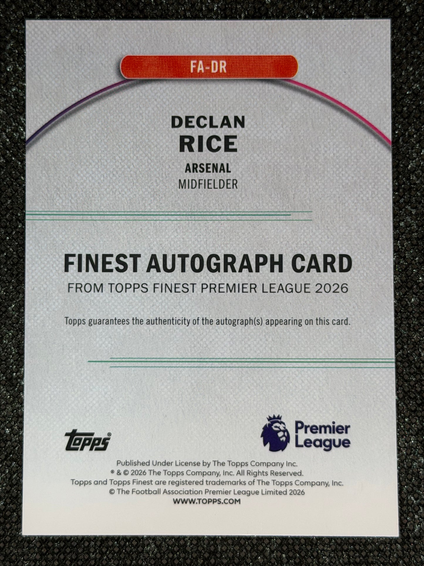 2025-26 Topps Finest Premier League Autograph Blue 12/99 - Declan Rice