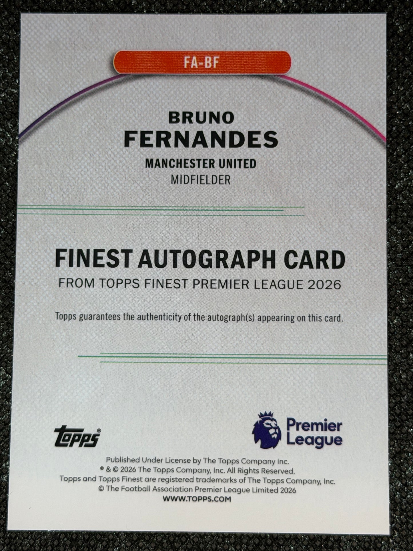2025-26 Topps Finest Premier League Autograph Green 43/75 - Bruno Fernandes