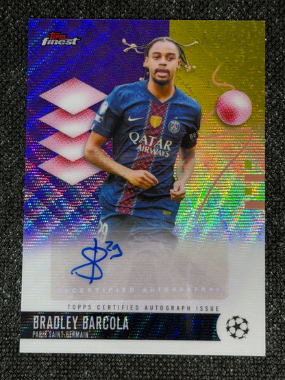2025-26 Topps Finest UEFA Club Competitions Autograph Card Purple Wave 63/75 - Bradley Barcola