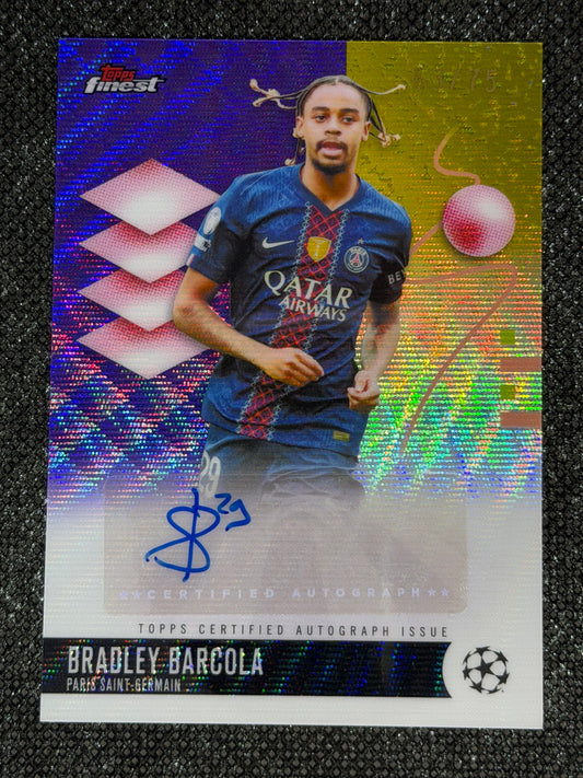 2025-26 Topps Finest UEFA Club Competitions Autograph Card Purple Wave 63/75 - Bradley Barcola