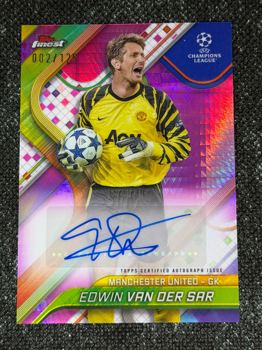 2024-25 Topps Finest UEFA Club Competitions Autograph Pink 002/125 - Edwin Van Der Sar