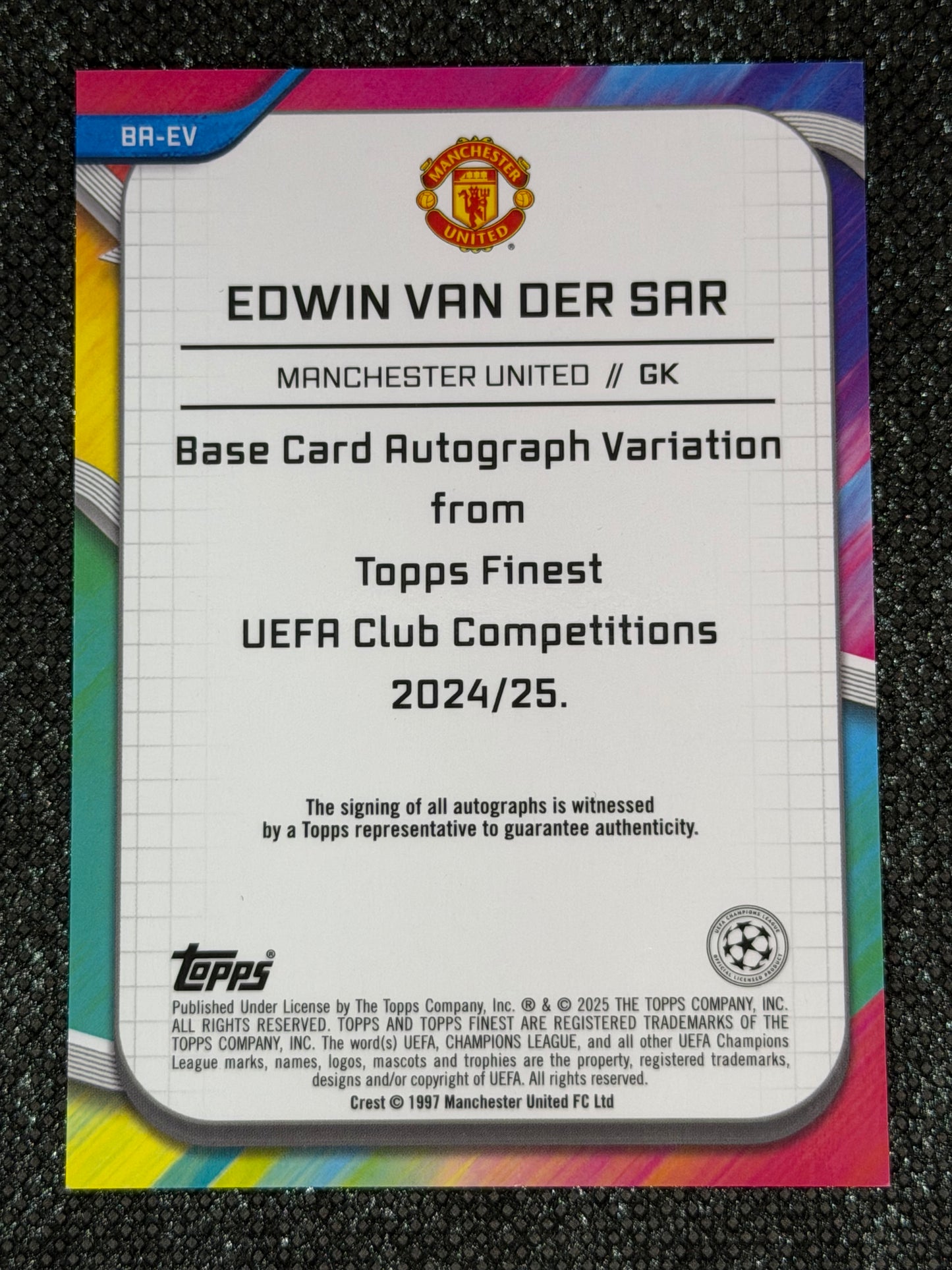 2024-25 Topps Finest UEFA Club Competitions Autograph Pink 002/125 - Edwin Van Der Sar