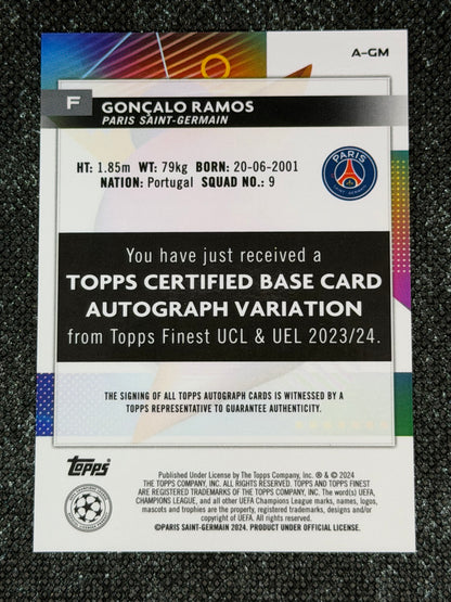 2023-24 Topps Finest UEFA Club Competitions Autograph Card - Goncalo Ramos