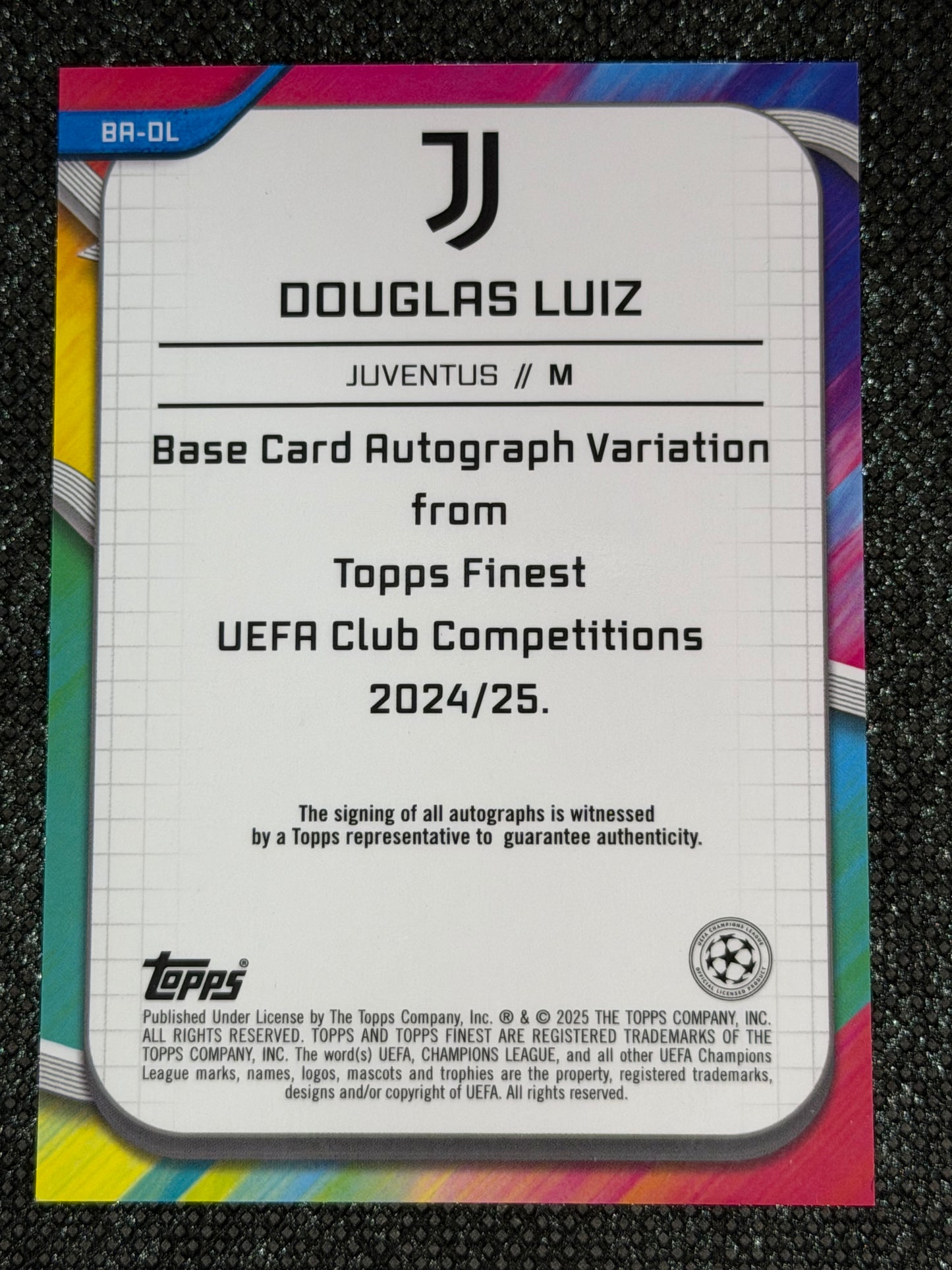 2024-25 Topps Finest UEFA Club Competitions Autograph Pink 40/99 - Douglas Luiz