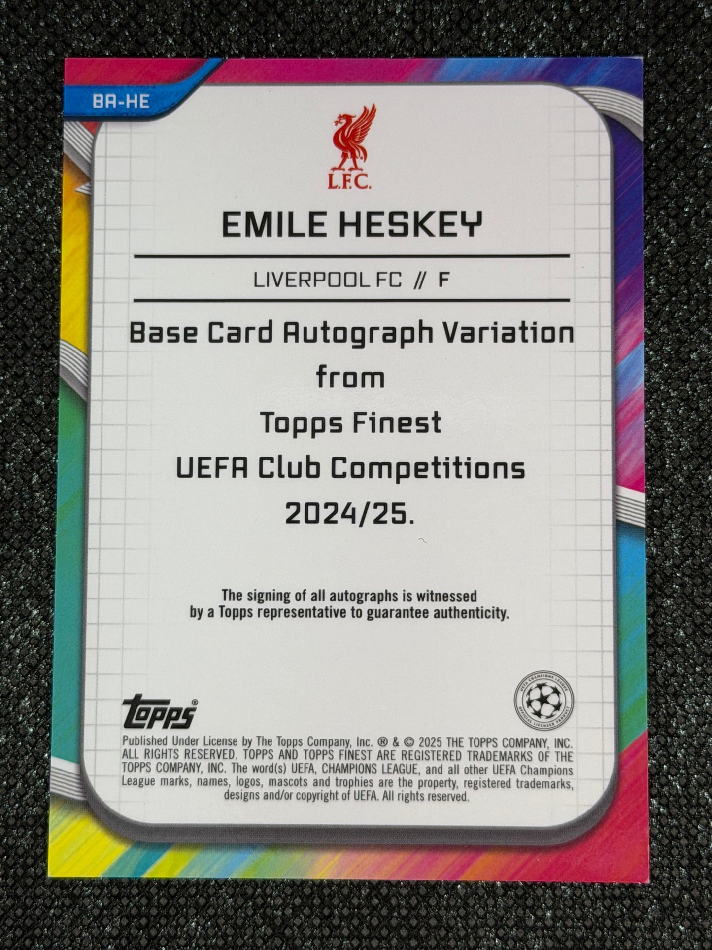 2024-25 Topps Finest UEFA Club Competitions Autograph Pink 18/75 - Emile Heskey