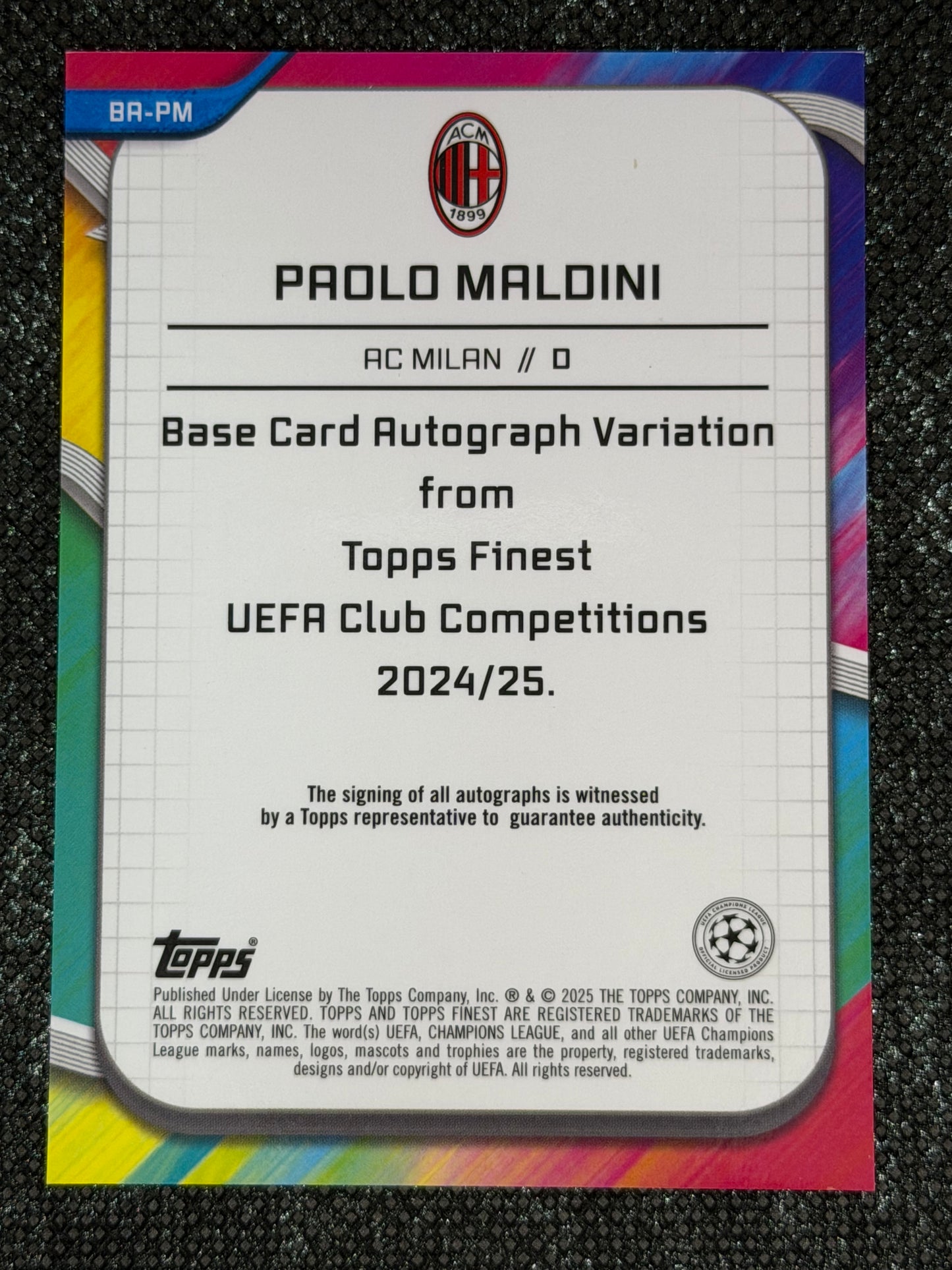 2024-25 Topps Finest UEFA Club Competitions Autograph Card Black 05/10 - Paolo Maldini
