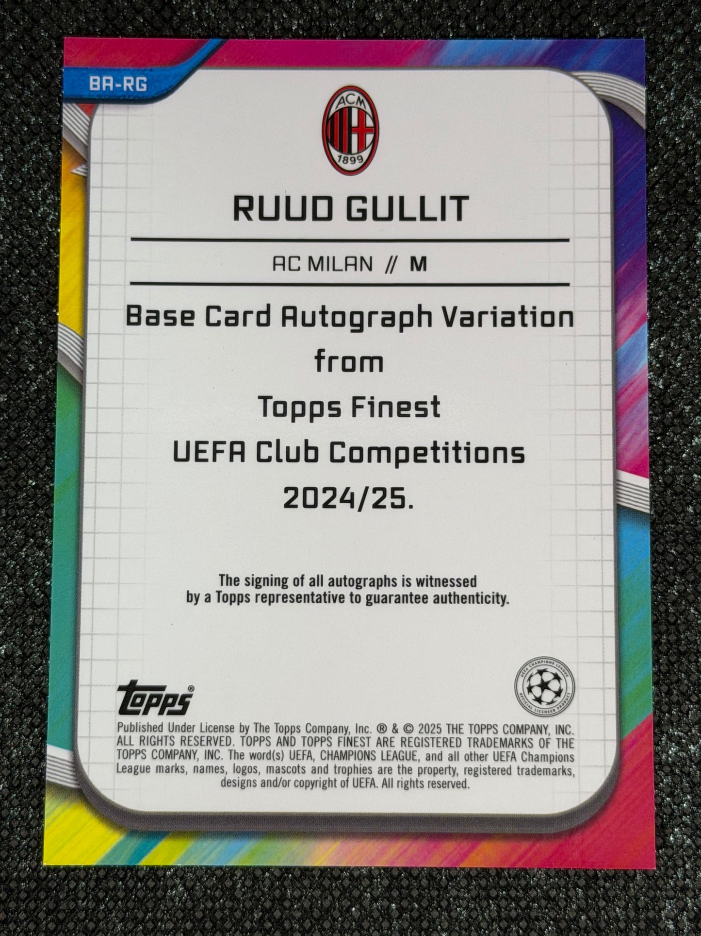 2024-25 Topps Finest UEFA Club Competitions Autograph Card Black Wave 06/10 - Ruud Gullit