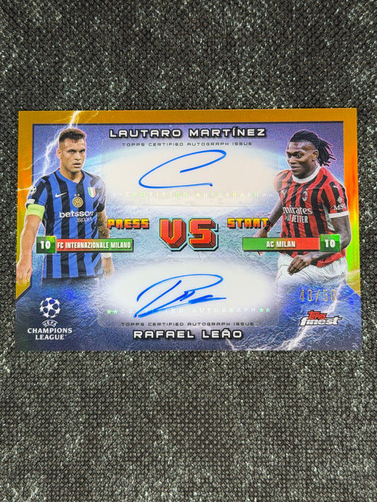 2024-25 Topps Finest UEFA Club Competitions Finest Rival Dual Autograph Gold 48/50 - Lautaro Martinez & Rafael Leao